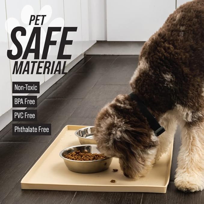 Leash Boss Dog Food Mat - Waterproof Cat & Dog Bowl Mat for Food and Water, Silicone Pet Feeding Mats for Floors, Non-Slip Placemat with High Edges, Puppy Essentials (XL: 25"x17", Navy)