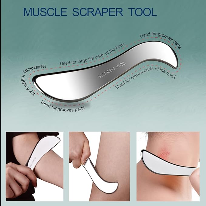 BYYDDIY 3 in 1 Stainless Steel Muscle Scraper Tools Set,Scraping Massage Tools for Physical Therapy,Derma Edge & GuaSha Massage Scraper Tool