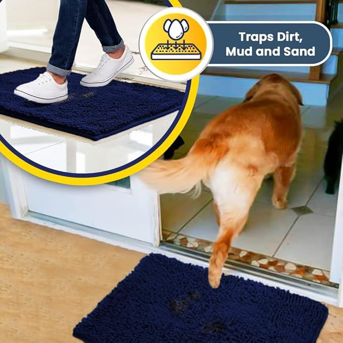 Muddy Mat® | Super Absorbent Door Mat Indoor, Microfiber Quick Dry Chenille Entryway Rug, Non-Slip Front Door Mat, Indoor Mats for Entryway, Machine Washable Pet Rug, Navy Blue 36"x120"
