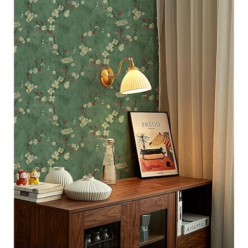 Safiyya 118"x17.7" Green Floral Peel and Stick Wallpaper Vintage Contact Paper Removable Self-Adhesive Wall Paper for Bedroom Vinyl Roll