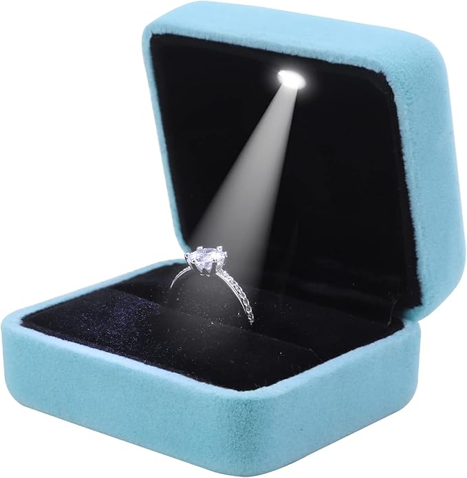 GBYAN Velvet Ring Box with LED Light Jewelry Display Gift Box for Proposal,Engagement, Wedding