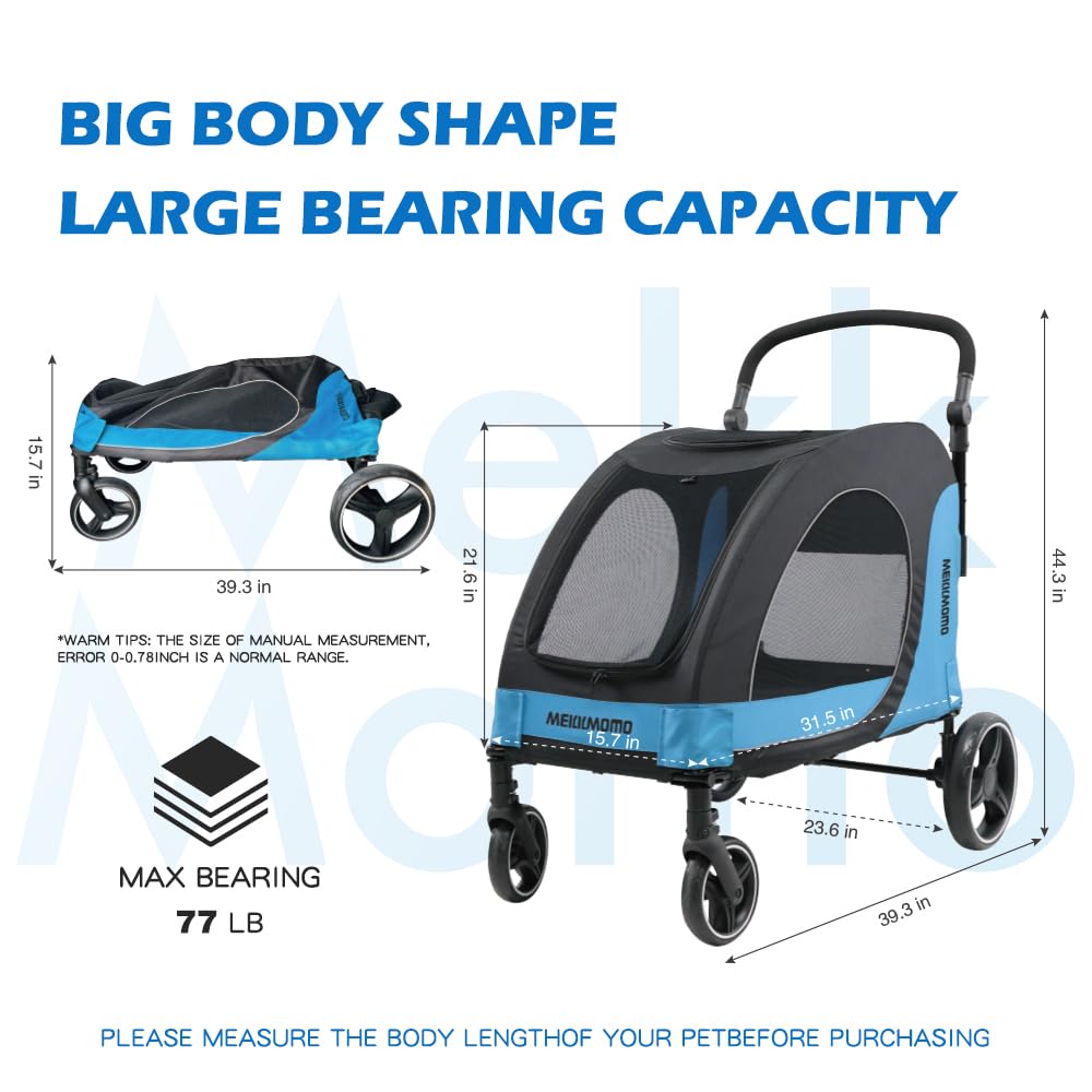 MekkMomo Pet Stroller for Large Dogs, All Terrain 4 Wheels for Jogging Running, Dog Stroller for Large Dogs Up to 88lbs, Foldable Dog Strollers with Adjustable Handle & Breathable Mesh