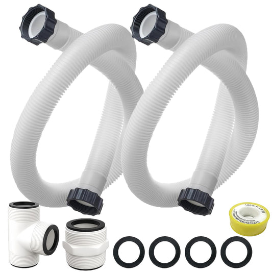 1.5 Inch Pool Hoses for Above Ground Pools, 1.5'' x 59" Sand Filter Hose Accessories, Pool Pump Hose for Intex Coleman Bestway Filters, 2 Pack with Split Hose Connector & T Joint Connector