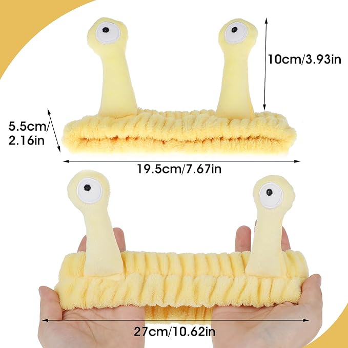 Face Wash Headband, Palm and Snail Spa Hair Bands Makeup Headbands Women Cartoon Cute Coral Fleece Elastic Headband Creative Hair Accessories for Washing Face Shower Sports (Yellow)
