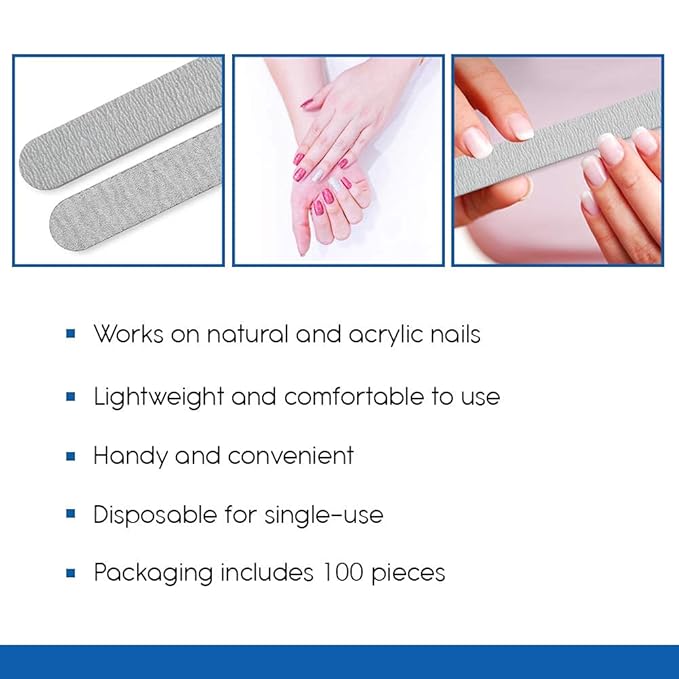 Flowery for The Pro Cushion Core Disposable Nail Files, 100/240 Grit, Double-Sided, Coarse/Medium Professional Shaper Smoother File, for All Types of Nails, 100 Count