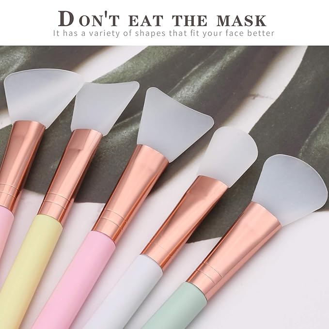 Elisel 5pcs Silicone Facial Mask Applicator Brushes, Flexible for Face, Sleeping, Clay, Body Lotion Masks
