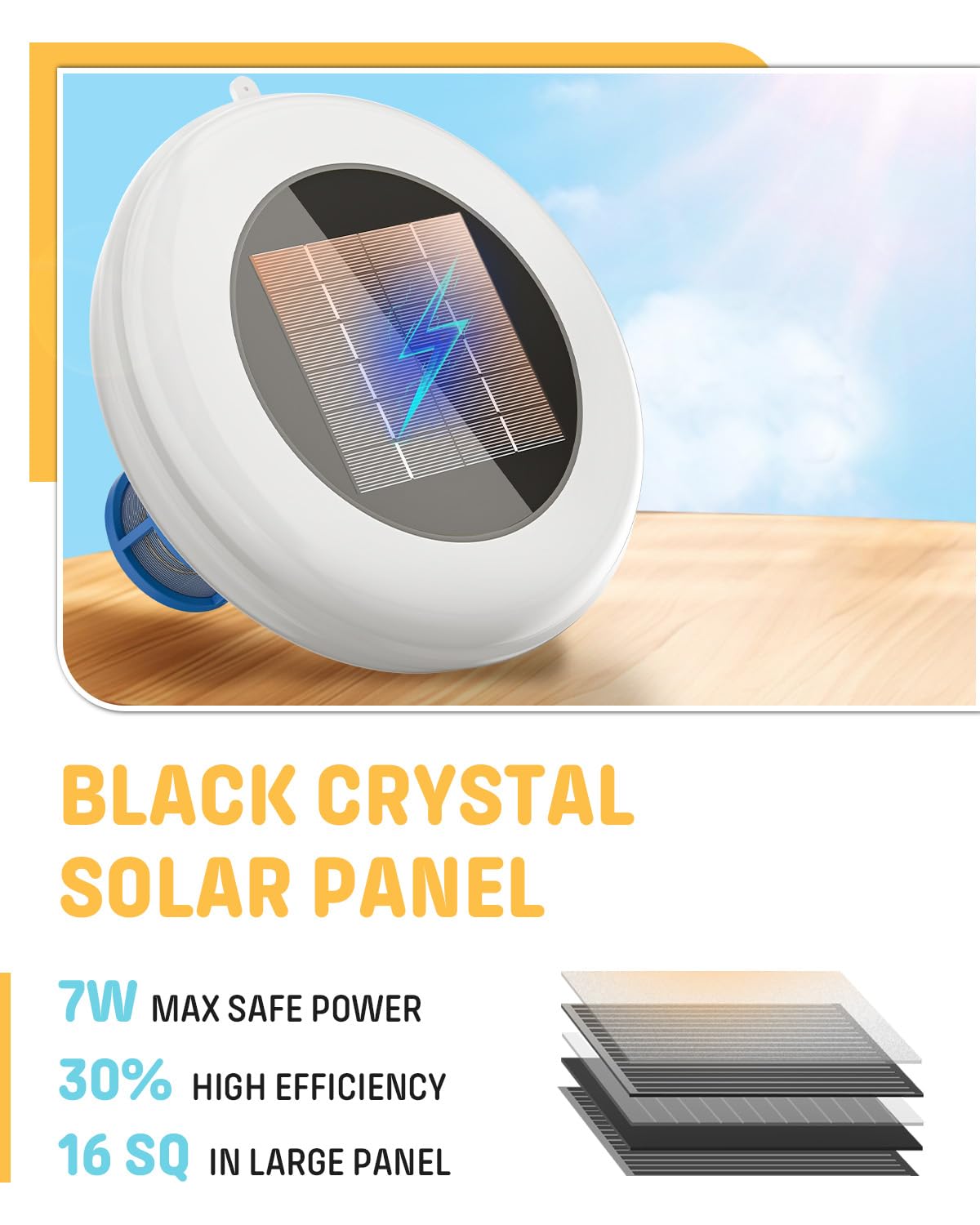 Solar Pool Cleaner, Floating Water Cleaner and Purifier, Copper for Pool 35,000 Gallons, Large Solar Panel & 2 Sets of Fittings, Floating Water Cleaner for Above Ground Pool & Inground Pool