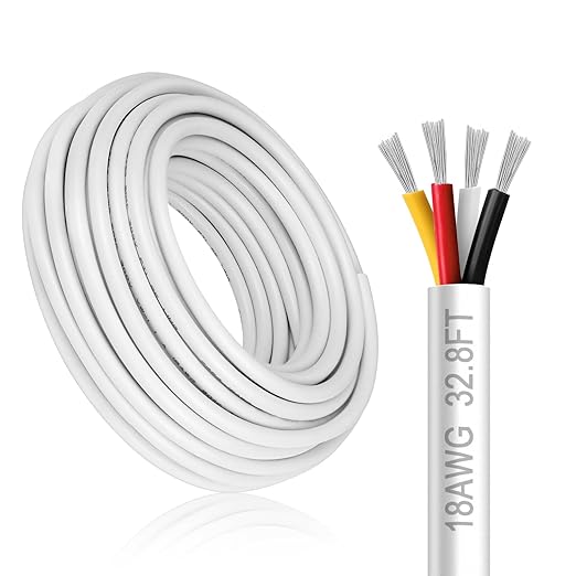 DEKIEVALE 18 Gauge 4 Conductor Electrical Wire, 32.8FT White PVC Stranded Tinned Copper 4 Wire Cable, 18/4 Cord Extension Cable for LED Lamp Lighting, Automotive, Speaker, Power etc.