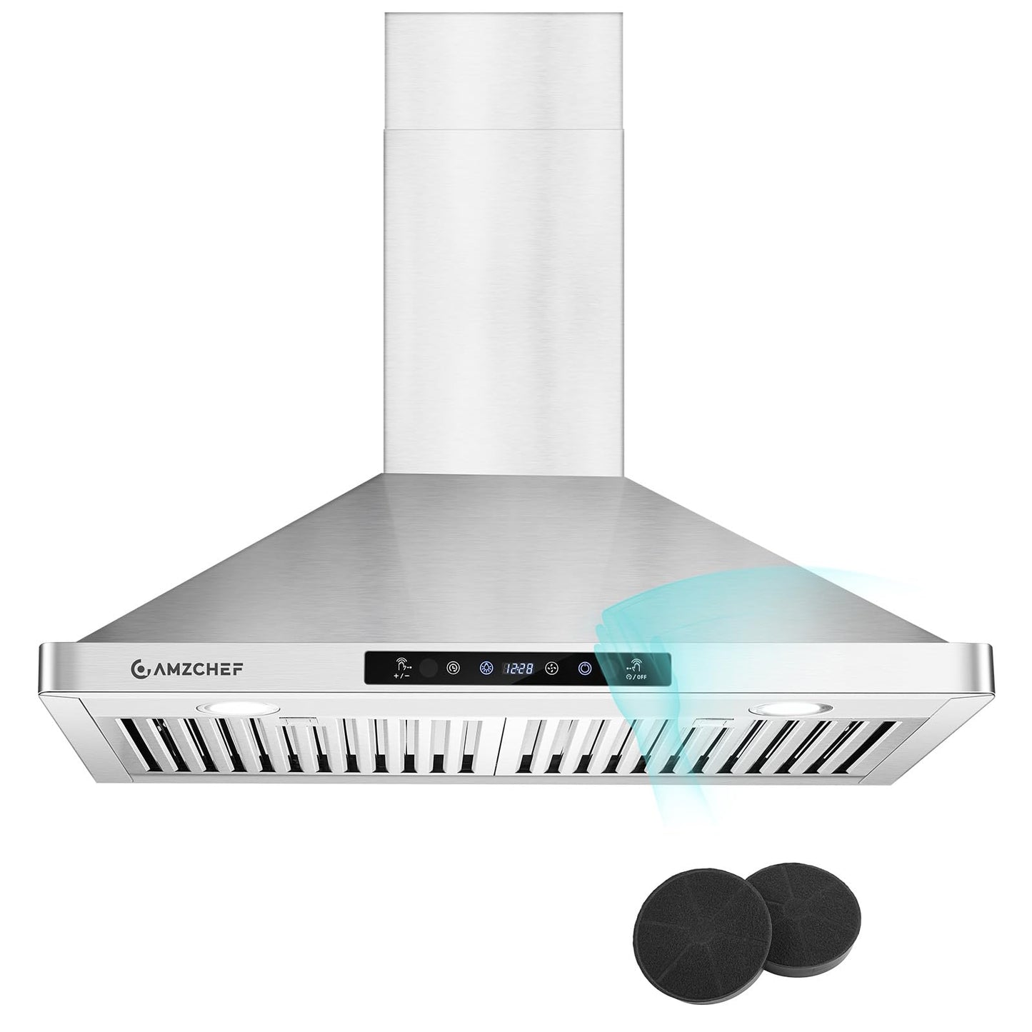 AMZCHEF Wall Mount Range Hood 30 inch: 1050 CFM Stainless Steel Kitchen Stove Vent Hood with 3 Speed Exhaust Fan, Touch/Remote/Gesture Control Kitchen Exhaust Fan with Dishwasher-Safe Baffle Filters