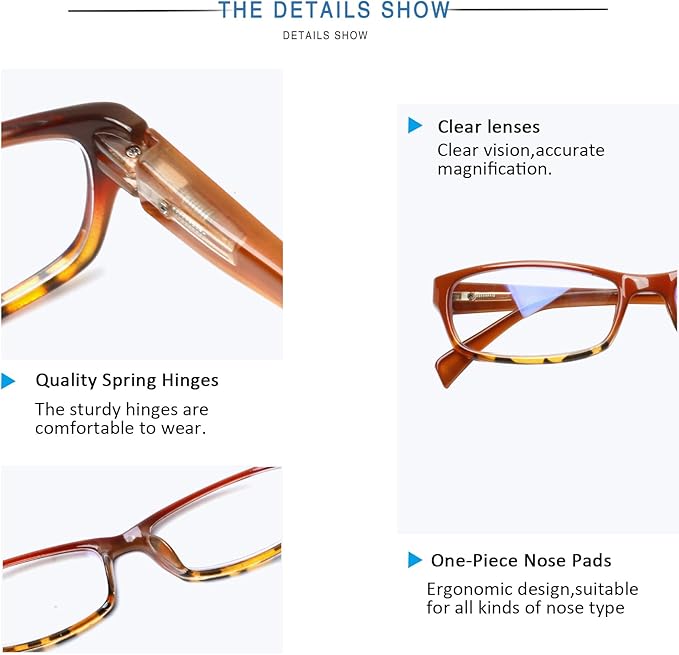 Henotin 5-Pack Reading Glasses Blue Light Blocking Anti Eyestrain Computer Reading Glasses for Women and Men Readers (Mix Color-C2, 1.25, Diopters)