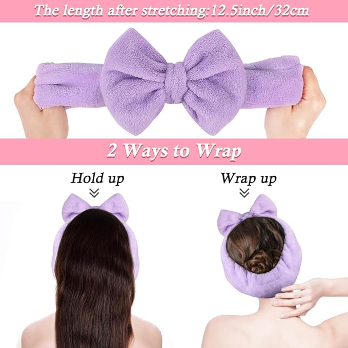 Shintop Spa Headband, Soft Makeup Headband with Cute Bow Elastic Face Wash Hairband for Skincare Facial Mask ShowersÃ¯Â¼ÂPurpleÃ¯Â¼Â