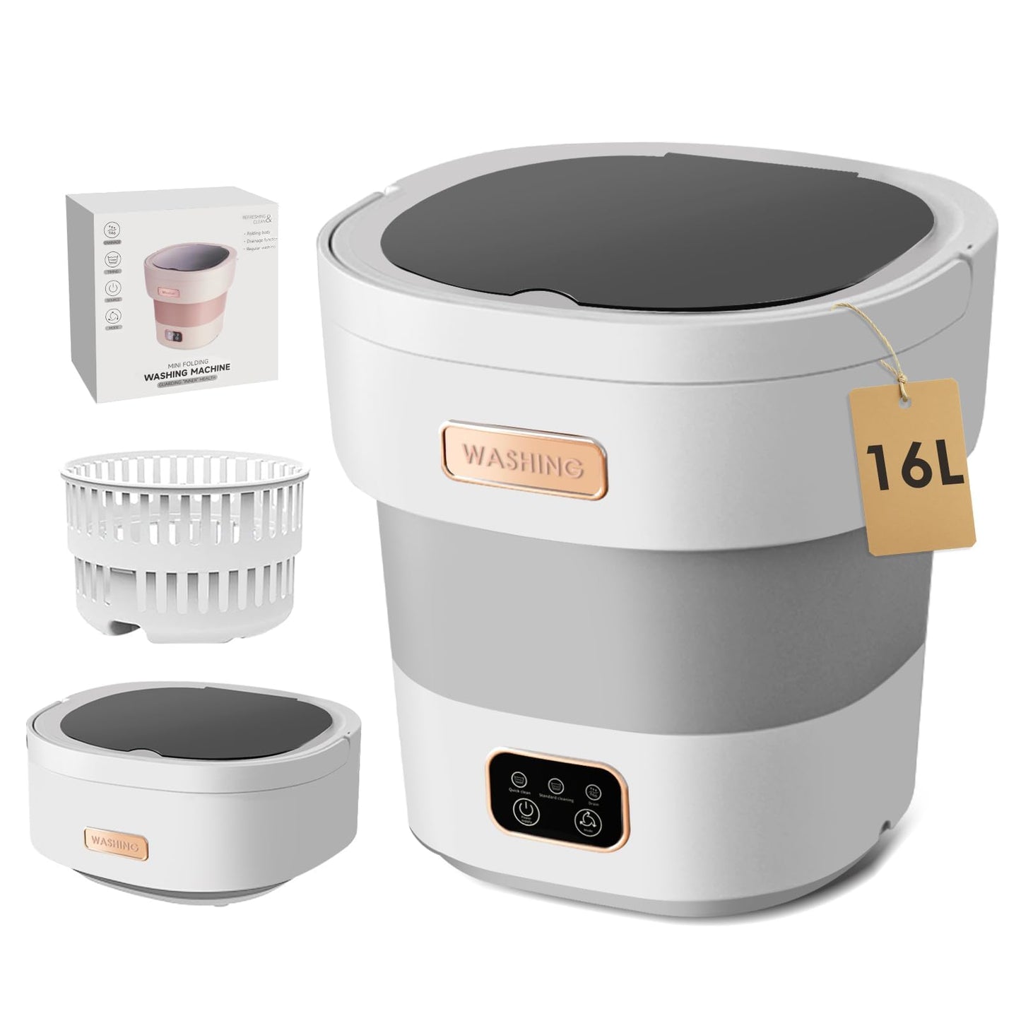 Portable Washing Machine,Mini Washer 16L Upgraded With Spin Basket 3 Modes Deep Cleaning for Underwear,Baby Clothes,Shirt,Small Delicates