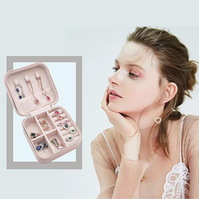 5pack/PU Leather Travel Jewelry Case, Mini Jewelry Box, Small Jewelry Organizer Portable Display Jewelry Storage Case for Rings Earrings Necklace Bracelet Bangle, for Girls Women (Pink)