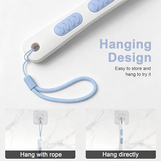 Back Scrubber for Shower with Long Handle, Exfoliating Bath Brush for Body - Double Sided Bristles (Stiff & Soft), Anti-Slip Grip, Lightweight - Gift for Seniors, Includes Lanyard & Hook, Blue