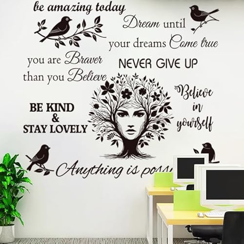 Inspirational Quote Wall Decals Vinyl Quotes Stickers Removable Positive Saying Wall Lettering Girl Tree Stickers Home Decor.