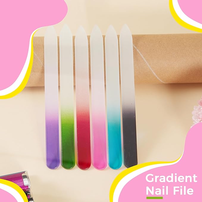 6 Pieces Both Sides Glass Nail File Crystal Glass Nail Files for Natural Nails with Case Glass Files for Nails Finger Nail Files for WomenÃ¯Â¼ÂDark ColorÃ¯Â¼Â