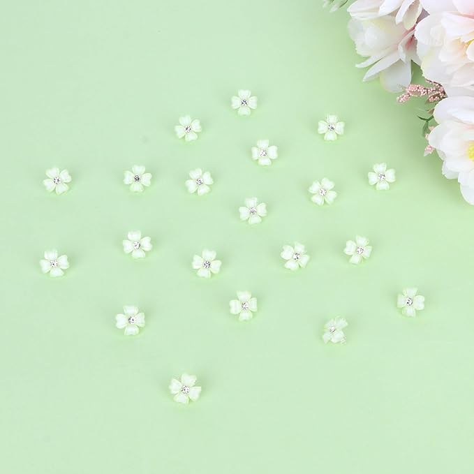 YISSION 20 Pcs Mini Green Flower Hair Clips with Rhinestone Cute Hair Pins Decorative Hair Clips Wedding Hair Barrettes Bridal Hair Accessories for Girls Women