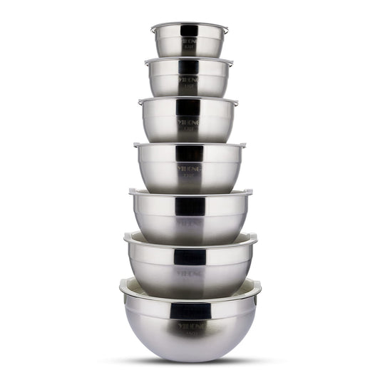YIHONG Stainless Steel Mixing Bowls Set, 7 Piece Metal Mixing Bowls with Lids Set for Kitchen, Nesting Steel Mixing Bowls Ideal for Baking, Prepping, Cooking, and Serving Food(White)