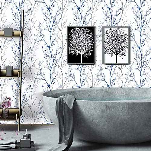 Grey Blue Tree Branches Peel and Stick Contact Paper 17.7" x 78.7" Modern Tree Branch Removable Wallpaper Natural Wall Paper Self-Adhesive Vinyl for Drawer Liner Furniture Crafts Accent Walls