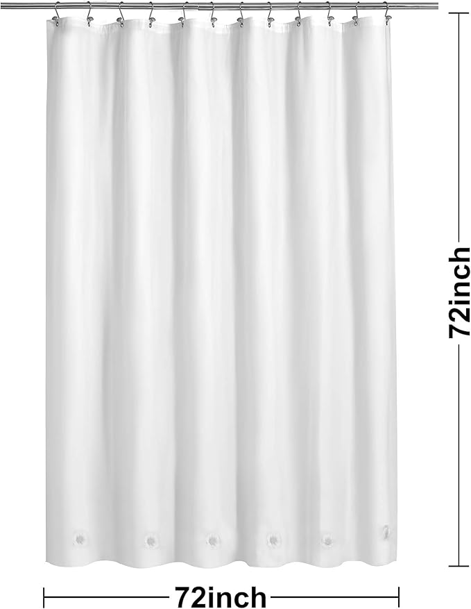 Barossa Design White Shower Curtain Liner with 6 Magnets - Waterproof PEVA Shower Liner for Bath Tub, 72" x 72" Standard Size, PVC Free & Metal Grommets - White, 72x72 (Pack of 2)