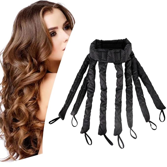 No Heat Hair Curler Headband for Long Hair, Satin Heatless Curling Rod with Adjustable Strap Overnight No Heat Curling Roller for Women and Girls Waves and Curls (Black), Average