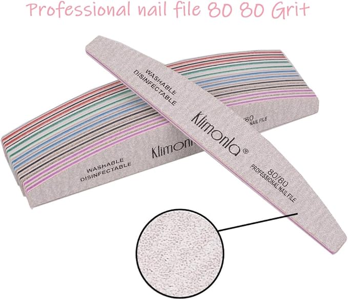 50PCS Gray Professional Nail Files 80/100/150/180/240 Grit, Emery Boards Nail Files for Natural Nails and Acrylic Nails, Double Sided Emory Boards limas para unas acrilicas Reusable Manicure Tools