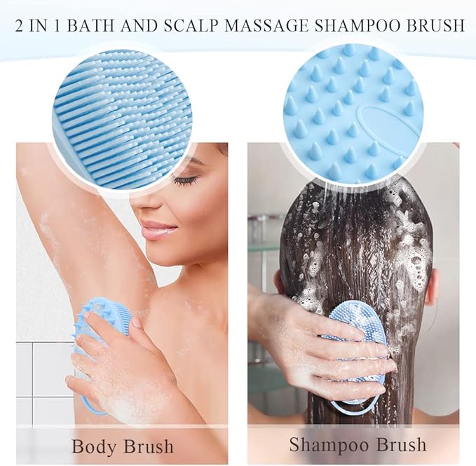 Silicone Body Scrubber, Silicone Loofah, 2 Pcs Silicone Shower Scrubber, Exfoliating Silicone Shower Scrubber, 2 in 1 Silicone Body Scrub Brush Scalp Massager Shampoo Brush for All Skin Men Women Kids