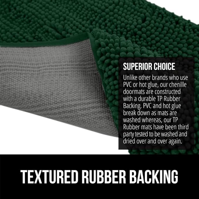 GORILLA GRIP SoakSTOPPER Dog Door Mat, 36x24 Machine Washable Rug Absorbent Doormat Captures Moisture Mud Dirt, Quick Dry Soft Chenille Entryway Rugs Indoor Entrance Mats for Dog Paws, Deep Green