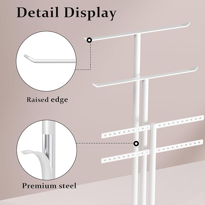 pickpiff White Jewelry Stand Holder Organizer: 12.5" Sturdy Hanger for 80 Pcs Jewelry, Jewlery Tower for Display Necklace, Earring, Bracelet, Watch