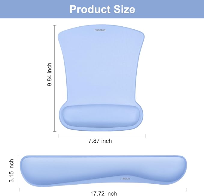 MOSISO Wrist Rest Support for Mouse Pad & Keyboard Set, Ergonomic Mousepad Non-Slip Base Home/Office Pain Relief & Easy Typing Cushion with Neoprene Cloth & Raised Memory Foam, Air Blue
