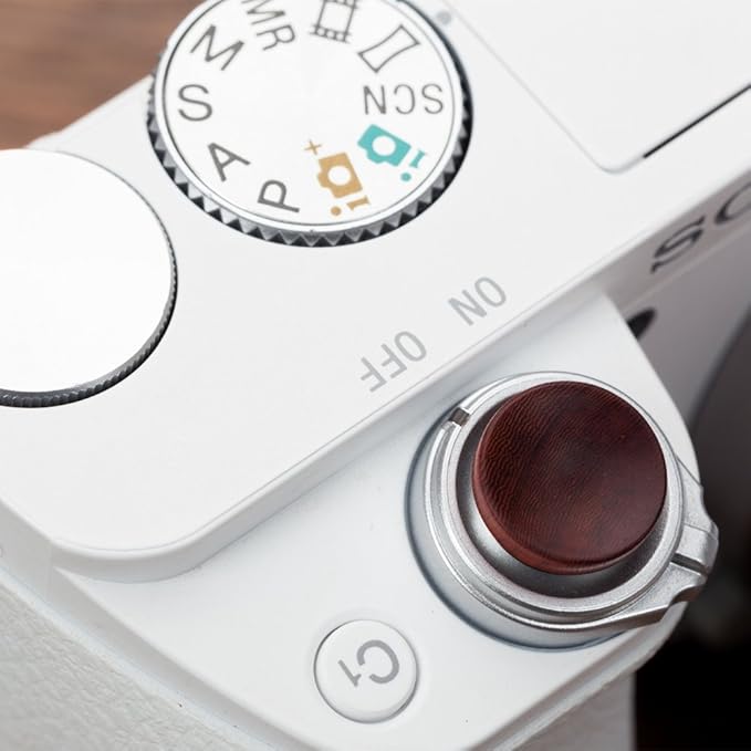 Wood Soft Shutter Release Button Sticker Compatible with A7RIII A7II A7III A7RII RX100 V IV III II A6000 A6300 A6400 X-T100 X-T1 10.5mm Concave Surface Red(Wood Grain Random)