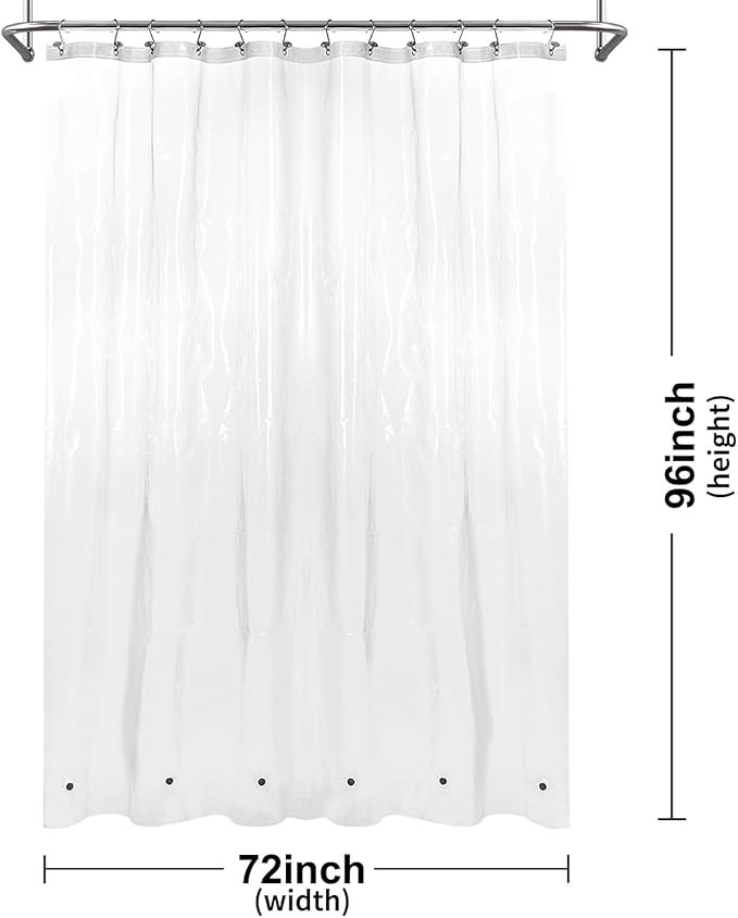 BAROSSA Design XLong Shower Curtain Liner with 96 inches Height - 6 Bottom Magnets, Waterproof PEVA, PVC Free, Metal Grommets, Clear, 72x96
