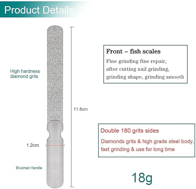 Diamond Nail File for Natural Nails, 4.6 Inch Double Sided 180 Grits Emery Boards Metal Toe Nail Files for Thick Toenails and Fingernail (1 Pack)