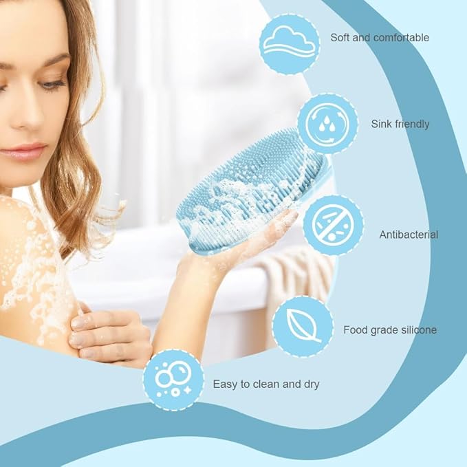Soft Silicone Body Scrubber 3 PCS Silicone Body Shower, Silicone Loofah 2 in 4 Bath and Shampoo Brush, Body Scrubber Shower Cleaning Exfoliating Use,Lather Well, Black,Blue,Grey