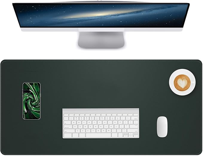 Desk Pad PU Leather Large Mouse Pad Laptop Computer Desk Mat Table Blotter Desktop Waterproof Non-Slip Protector for Office and Home (Dark Green, 120x43cm)