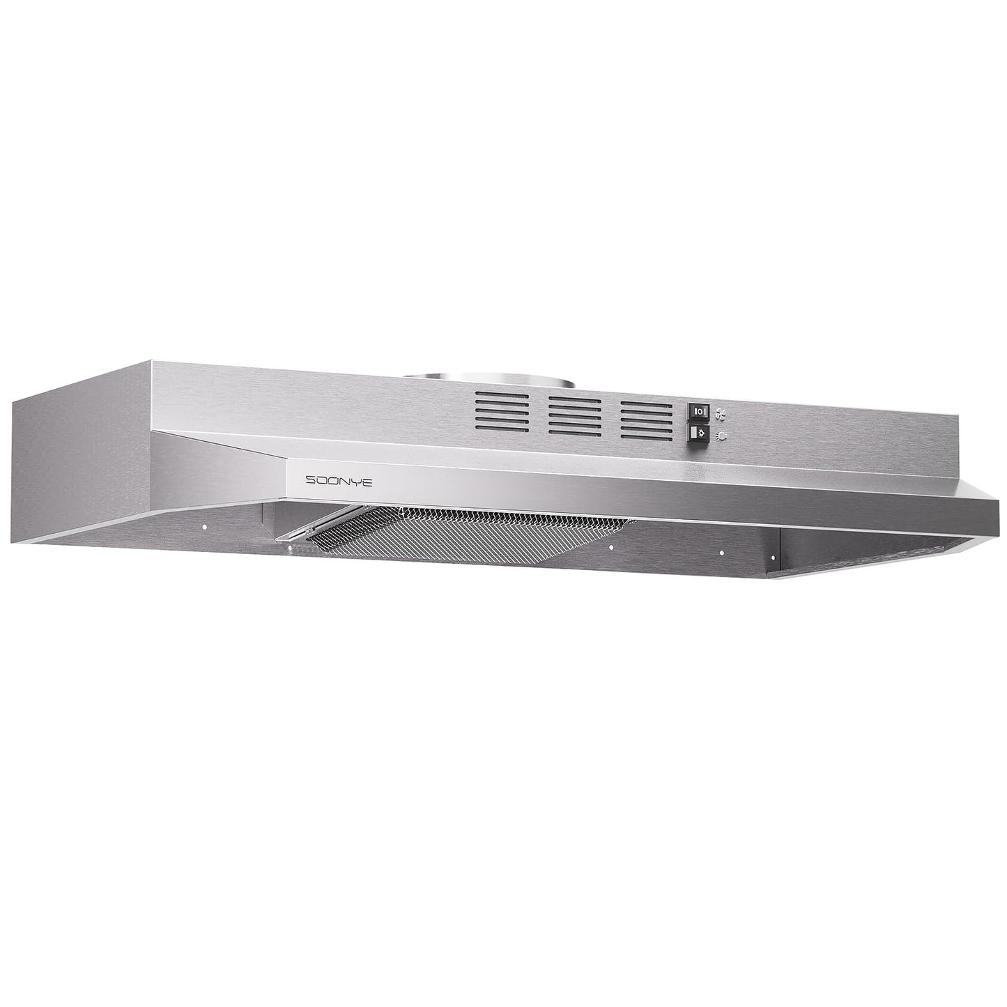 SOONYE 30 inch Stainless Steel Under Cabinet Range Hood, Slim Kitchen Vent Hood Ducted/Ductless Convertible with 2 Speed Exhaust Fan, 3-Layer Aluminum Filters,LED Lights