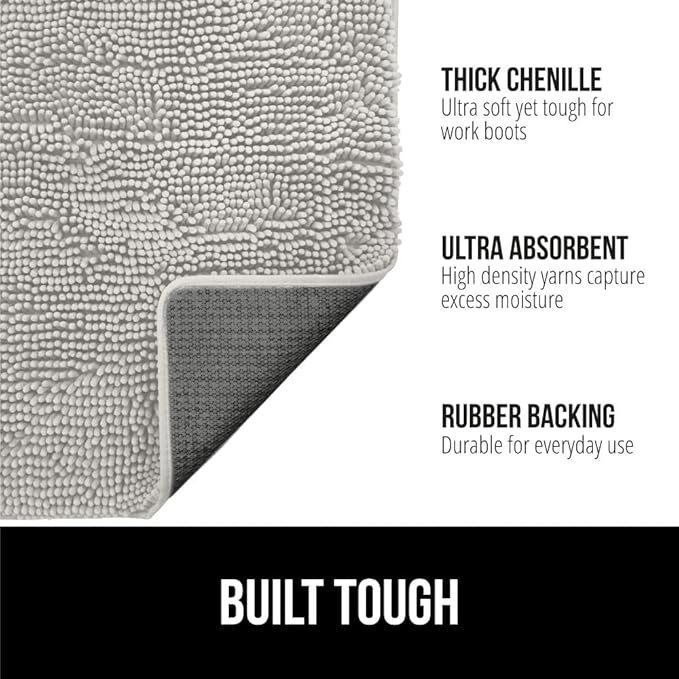 GORILLA GRIP SoakSTOPPER Dog Door Mat, 48x30 Machine Washable Rug Absorbent Doormat Captures Moisture Mud Dirt, Quick Dry Soft Chenille Entryway Rugs Indoor Entrance Mats for Dog Paws, Light Gray