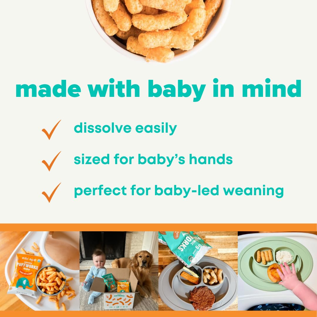 Puffworks Baby Peanut and Almond Variety Pack, Perfect for Early Peanut Introduction, Plant Protein, USDA Organic, No Added Sugar, Gluten-Free, Vegan, Non-GMO, Kosher, 1.0 Ounce (Pack of 6)