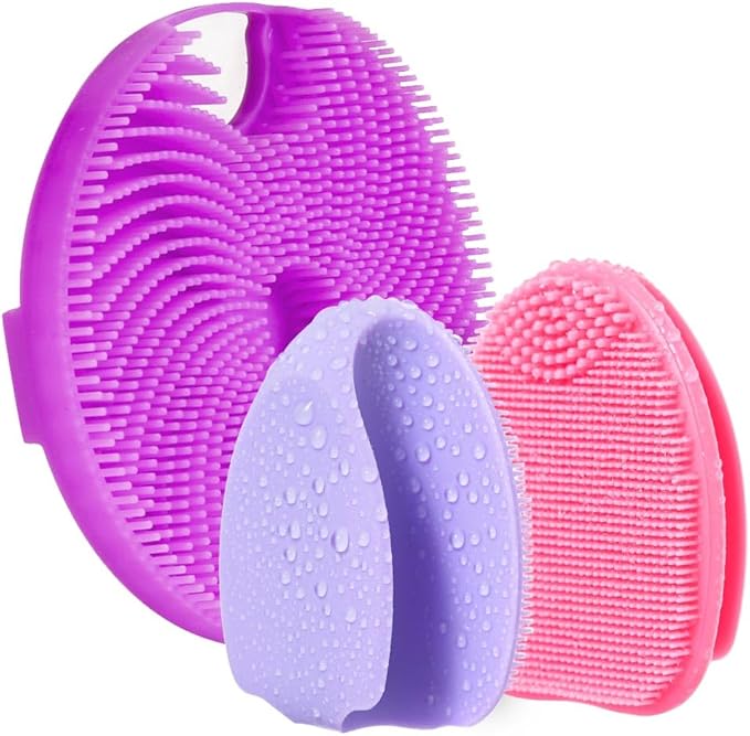 Silicone Face Scrubber with Body Scrubber for Shower Gentle Exfoliating,Soft Bristles Bath Washing Brush for Women Men-3pcs Deep Pore Cleansing Brushes Skin Care Tool for All Skin Types