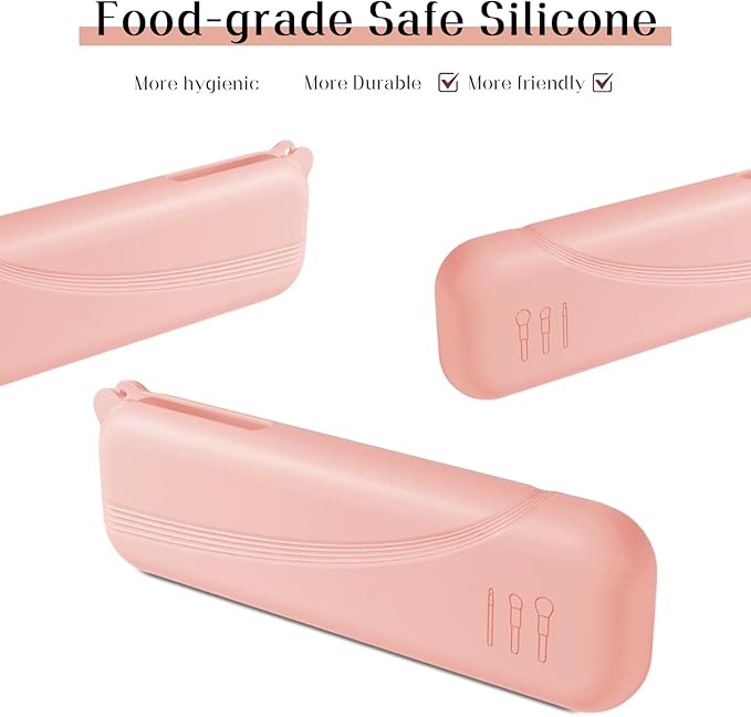 Silicone Makeup Brush holder travel case,Large makeup brush bag with Half-open Snap Design, Anti-fall Out Vanity Organizer for Toothbrushes,Lipstick,Eyebrow pencil,BB Cream,Liquid Foundation (Pink)
