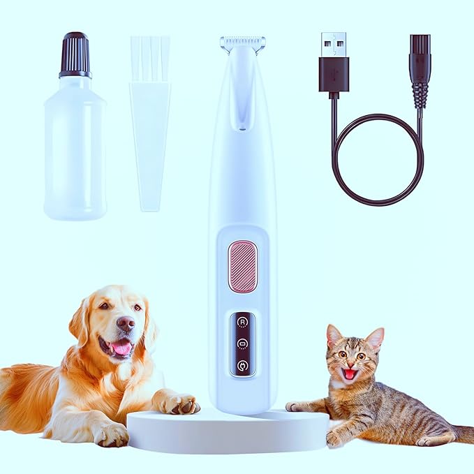 Dog Paw Trimmer Low Noise, Electric Clippers for Dog's & Cat's & Rabbit's Paw, Pet Paw Trimmer with LED Light, Paw Cleaner USB Rechargeable, Grooming Shaver for Pet Feet Eyes Face Ears Rump Hair