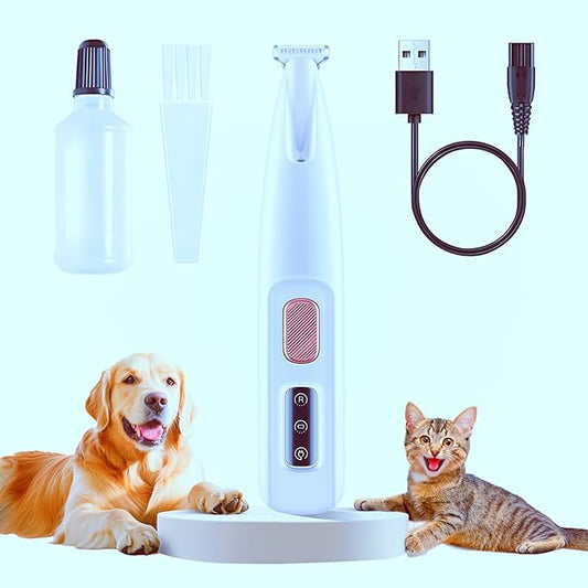 Dog Paw Trimmer Low Noise, Electric Clippers for Dog's & Cat's & Rabbit's Paw, Pet Paw Trimmer with LED Light, Paw Cleaner USB Rechargeable, Grooming Shaver for Pet Feet Eyes Face Ears Rump Hair