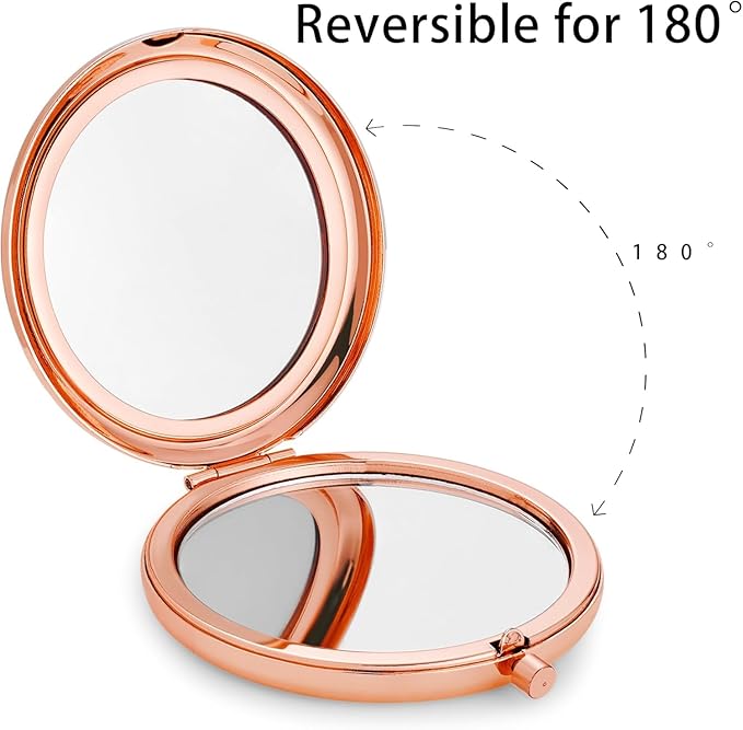 Compact Mirror for Purse, Metal Round Shell, Double-Sided 1X/2X Magnifying, Portable Travel Makeup Mirror, Mini Pocket Mirror, Rose Gold, 4 Packs