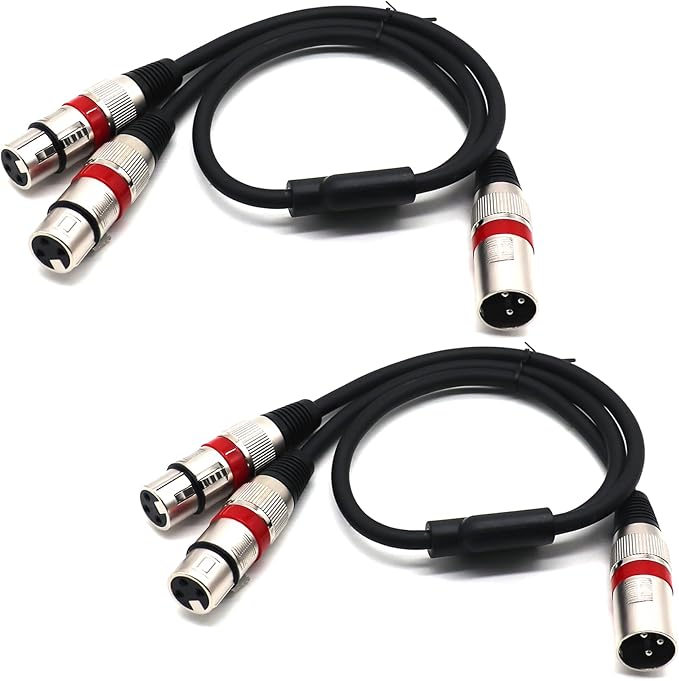 SiYear XLR Splitter Balanced Cable - XLR Male to Dual Female 3 Pin Patch Y Cable Microphone Splitter Cord Audio Adapter 50CM (2PACK)