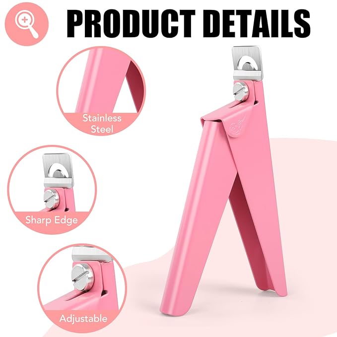 False Nail Clippers with Magnets Stainless Steel Nail Cutter for Acrylic Nail Nail Clippers with 15Pcs Small Magnets for Home Salon Nail Art（Baby Pink）