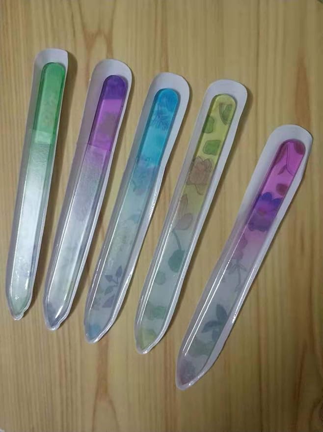 Premium Crystal Glass Nail Files Manicure Set, Professional Double Sided Pedicure Files - Best Glass Nail Files for Natural Nails - Colorful Flower Pattern - 5 Pieces