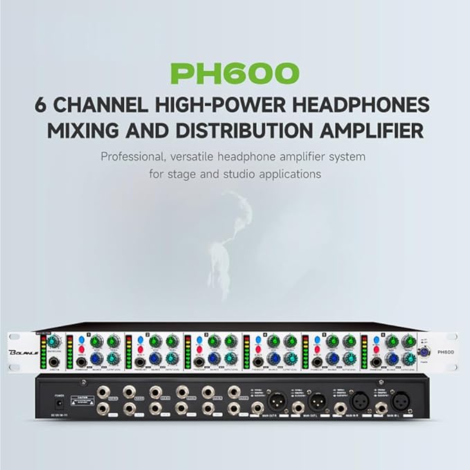 Bolanle PH6000 6-Channel Headphone Mixing Distribution Amplifier High-Power Headphone Amplifier 3.5mm & 6.35mm Jacks