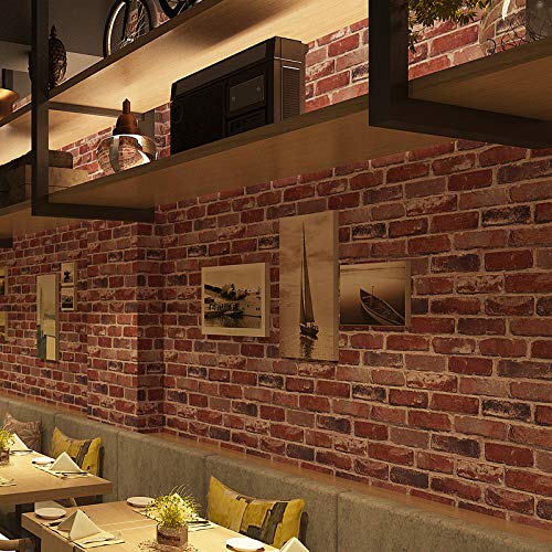 Okydoky Rustic Red Brick Peel and Stick Wallpaper, Self-Adhesive, Vinyl Waterproof, Vintage, No.57104-3