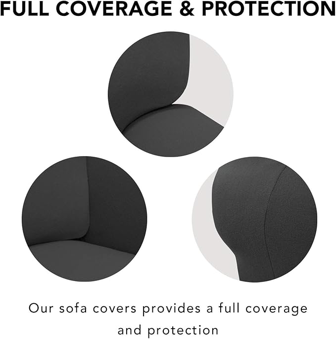 PureFit Super Stretch 4 Seater Sofa Slipcover – Spandex Non Slip Soft Couch Sofa Cover, Washable Furniture Protector with Non Skid Foam and Elastic Bottom for Kids, Pets （XX Large, Dark Gray）