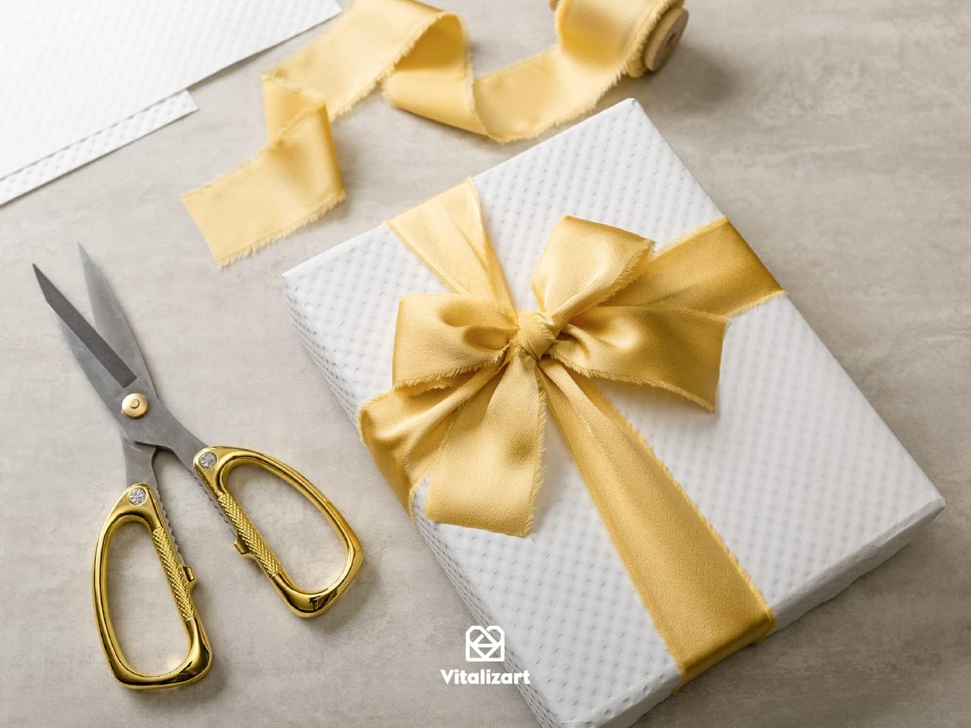 Vitalizart Gold Ribbon Silk Satin 1-1/2 inch x 15 Yard Metallic Handmade Frayed Ribbons for Gift Wrapping Baby Shower Wedding Bridal Bouquets Holiday Decor